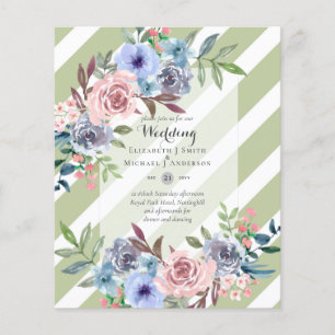 LOGEST BUDGET Rosa Blåa blommor bröllopsinbjudan Flygblad
