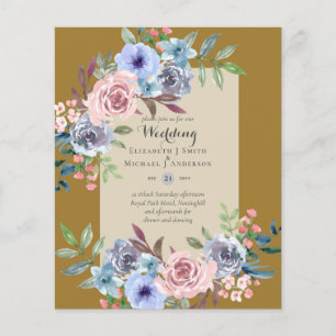 LOGEST BUDGET Rosa Blåa blommor bröllopsinbjudan Flygblad
