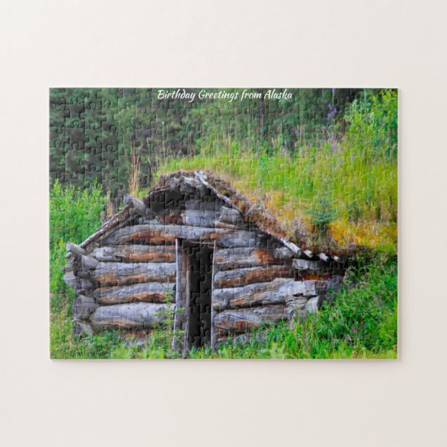 Logga Cabin Alaska. Jigszle Puzzle Pussel (Horisontell)