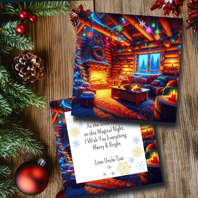 Logga Cabin and Warm Fireplace på jul Kväll (Skapare uppladdad)