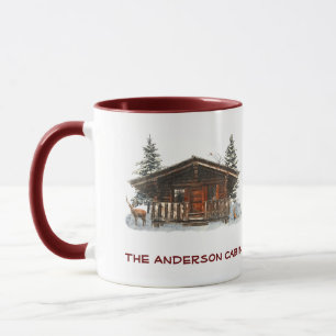 Logga Cabin Sjö House Hjort Anpassningsbar Text M Mugg