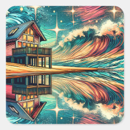 Logga in på Beach Ai Art. Fyrkantigt Klistermärke