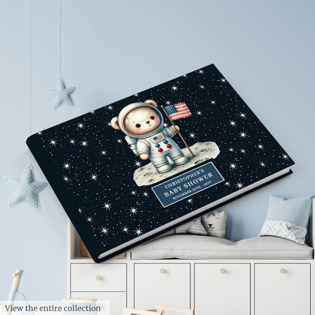 Logga in på Space Nalle Astronaut Boy Shower Gästböcker (Space Teddy Bear Astronaut Boy Baby Shower Sign In)