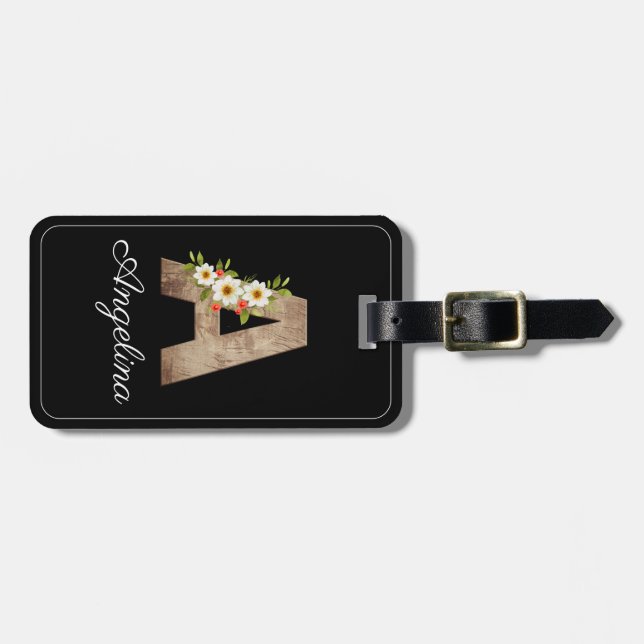 Loggage-etikett för svart trä av brev bagagebricka (Horisontell Framsida)