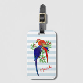 Loggage-tagg för monogram Parrots Blue Red Flowers Bagagebricka