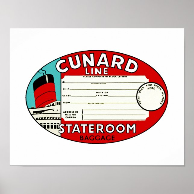 Loggageetikett för Cunard Line Poster (Framsidan)