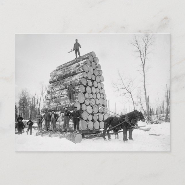 Loggare på arbetsplatsen, 1890 vykort (Framsida)