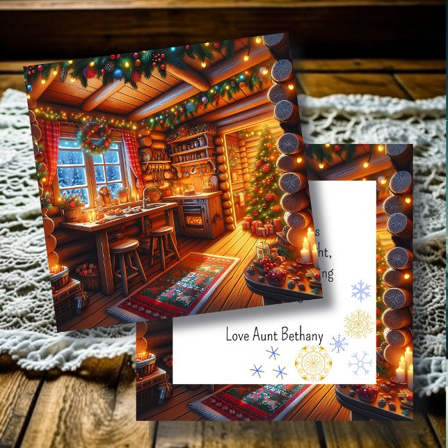 Loggbocksköket är glesbelagt med dekorerad jul (Skapare uppladdad)