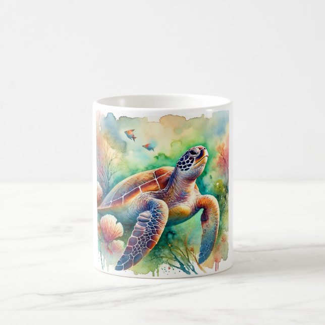 Loggerhead Sea Turtle 010824AREF108 - Watercolor Kaffemugg (Center)