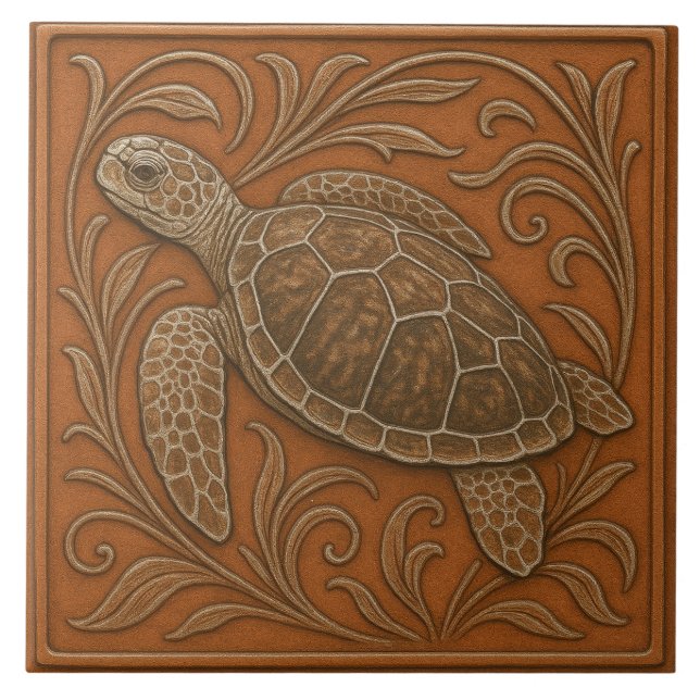 Loggerhead Sea Turtle - Ceramic Tile Kakelplatta (Framsidan)
