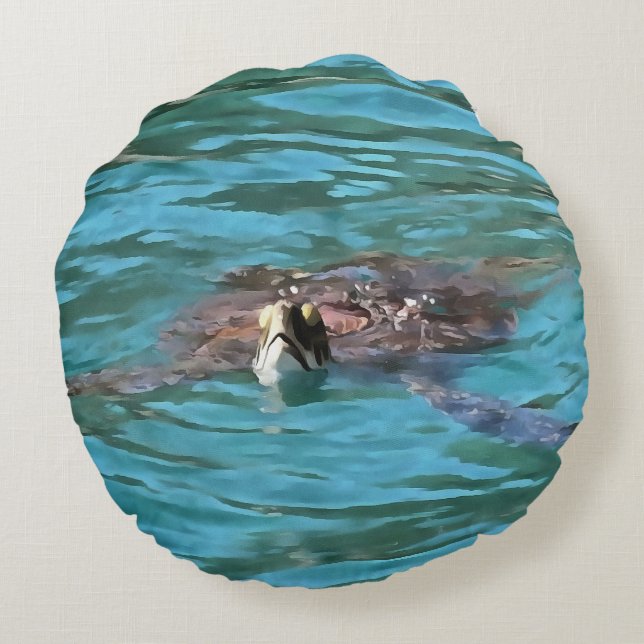 Loggerhead Sea Turtle Wildlife Art Rund Kudde (Baksidan)