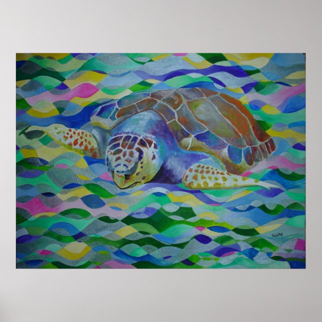Loggerhead Turtle Colorful Art Poster (Framsidan)