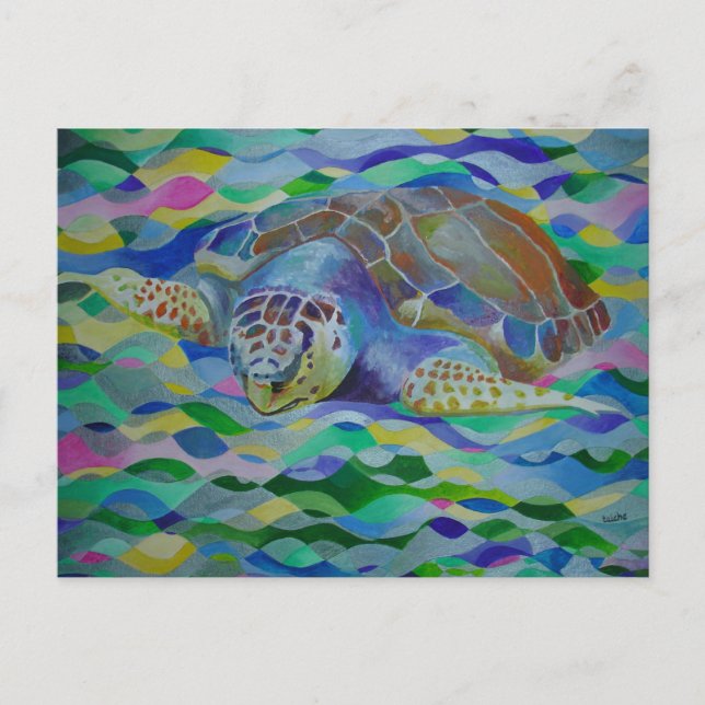 Loggerhead Turtle Colorful Art Vykort (Framsida)