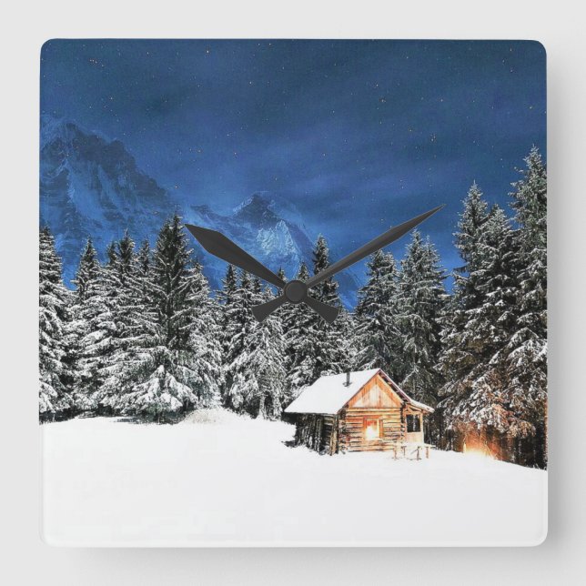 Loggkabinbergsvy Fyrkantig Klocka (Framsida)