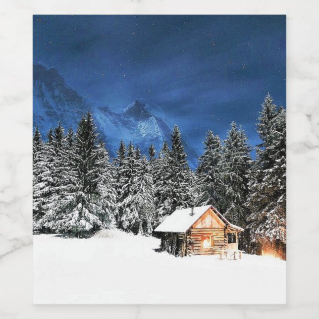 Loggkabinbergsvy Vinflaska Etikett (Singel etikett)