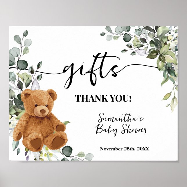 Loggskylt för Gift Bear Greenery Eucalyptus Baby S Poster (Framsidan)