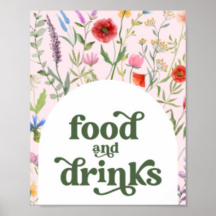 Loggskylt för Wildblomma Retro Baby Shower Food &  Poster