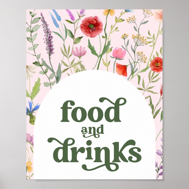Loggskylt för Wildblomma Retro Baby Shower Food &  Poster (Framsidan)
