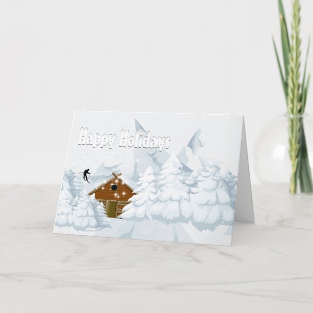 Loggstugan i Winter snö som hoppar över semester i Helgkort (Framsida)
