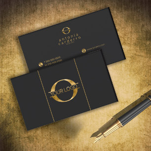 Logo and Social Media Icons Gold /Bk Hor ID810 Visitkort