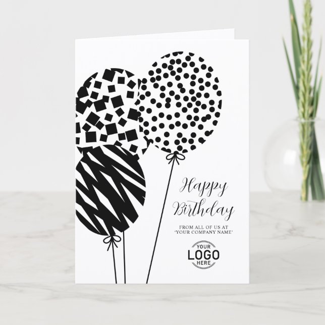 Logo Black White Balloons Corporate Birthday Card Helgkort (Framsida)