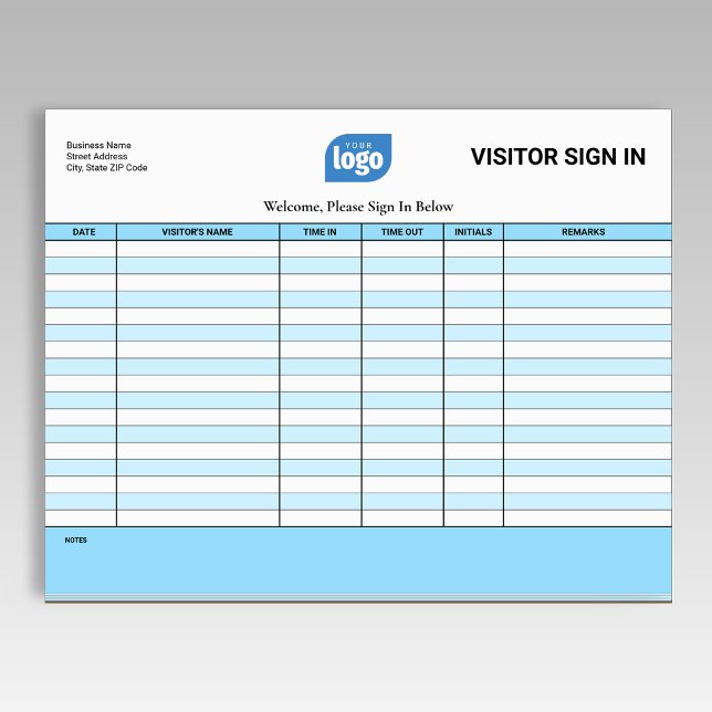 Logo Business Guest Visitor Sign In Sheet Notepad Anteckningsblock (Skapare uppladdad)