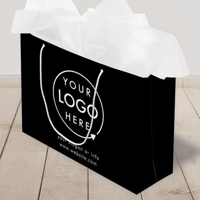Logo Corporate | Black Company Minimalist (Sleek black company branded gift bags for small business gifting, brand events & promotional swag.)