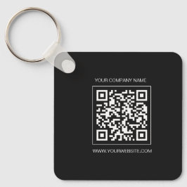 Logo, custom QR code  text double sided black  Nyckelring