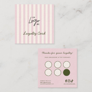 Logo Cute Pink & Ivory Stripes Bakery Lojalitetskort