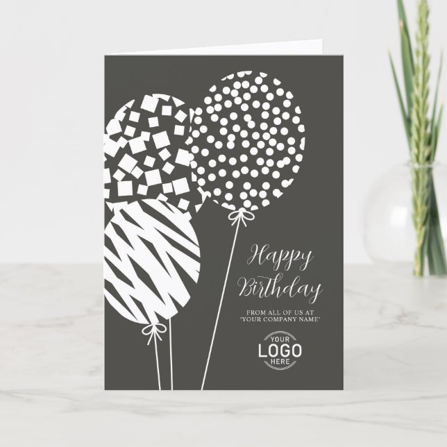Logo Dark Grey Balloons Corporate Birthday Card Helgkort (Framsida)