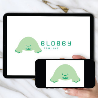 Logo Download Blob Character Brand | Cute Mascot Inbjudningar