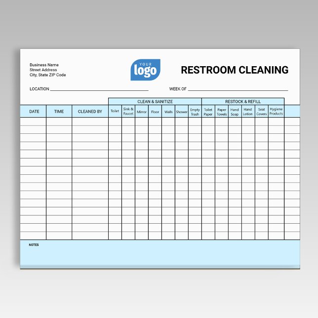 Logo Editable Office Restroom Cleaning Log Notepad Anteckningsblock (Skapare uppladdad)