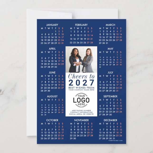 Logo Foto Info Blå Kalender 2027 Magnetisk Kort (Framsida)