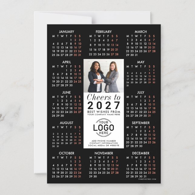 Logo Foto Info Svart Kalender 2027 Magnetisk Kort (Framsida)