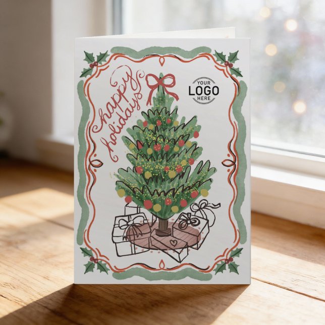 Logo Hand Drawn Charming Christmas Tree Business Helgkort (Skapare uppladdad)