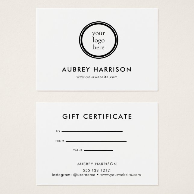 Logo Modern Professional Business Gift Certificate Visitkort (Framsida & baksida)