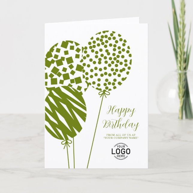 Logo Olive Green Balloons Corporate Birthday Card Helgkort (Framsida)