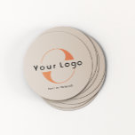 Logo on Light Tan   Black Text Company Business Underlägg Papper Rund<br><div class="desc">Durable and absorbent Logo Paper Coasters with a simple minimal design available in multiple colors to suit your brand identity. Add your logo and text.</div>