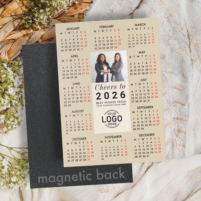 Logo Photo Beige Calendar 2026 Magnetic Card Magnetisk Inbjudningskort (Skapare uppladdad)