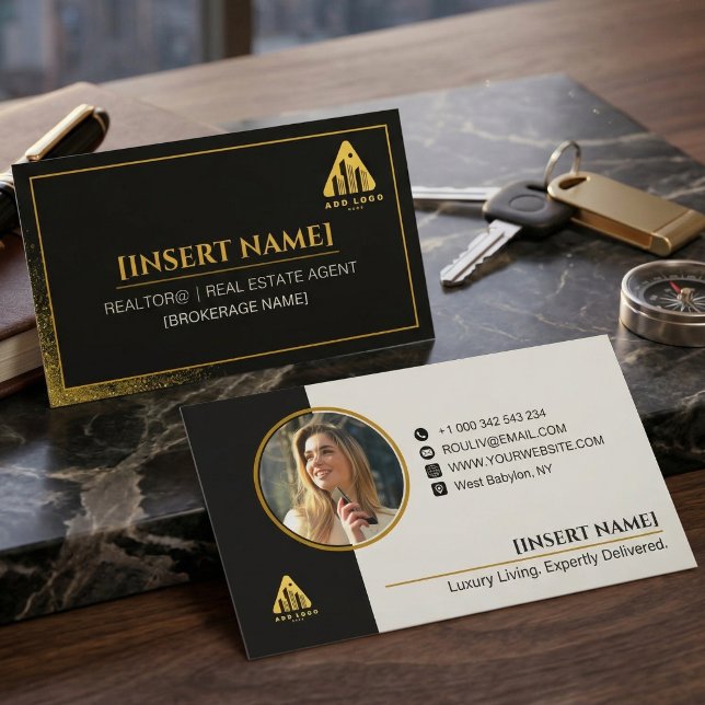 Logo & Photo Modern Minimalist Realtor Broker Agen Visitkort (Personalized Logo & Photo Modern Minimalist Realtor Broker Agent Business Card)