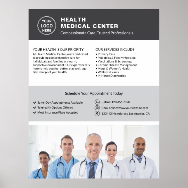 Logo Photo QR Healthcare Clinic Doctor Gray Poster (Framsidan)