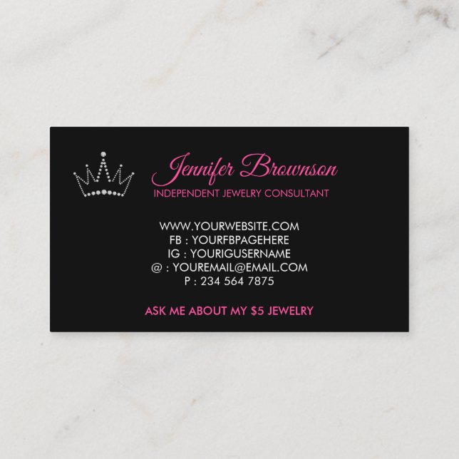 Logo Pink Crown Jewelry Accessories Thank You Visitkort (Baksida)