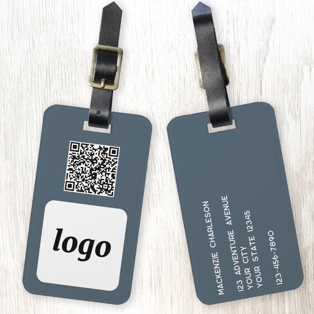 Logo QR Code Charcoal Gray Business Promotional Bagagebricka (Simple logo QR code custom text business branding promotional luggage tag)