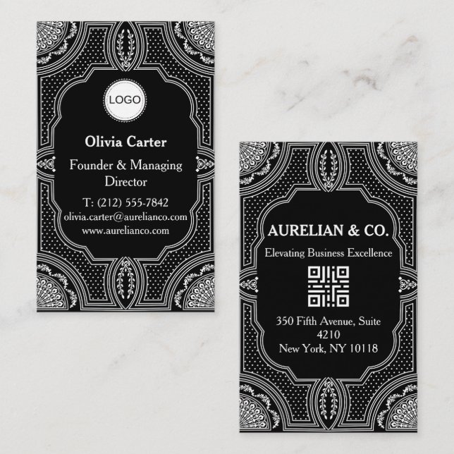 Logo & QR-kod Art Deco Lyx Visitkort (Fram/baksida)