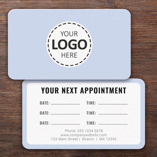 Logo Upload Modern Simple Appointment Baby Blue Visitkort (Skapare uppladdad)