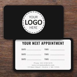 Logo Upload Modern Simple Appointment Black Visitkort