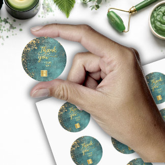 Logo Vintage Emerald Green Gold  Black Thank you Runt Klistermärke