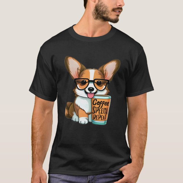 Logoped Kaffe Drickare Corgi T Shirt (Framsida)