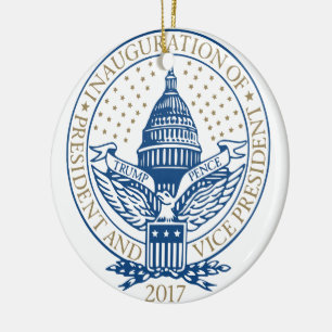 Logotyp 2017 för invigningDonald Trump Mike Julgransprydnad Keramik