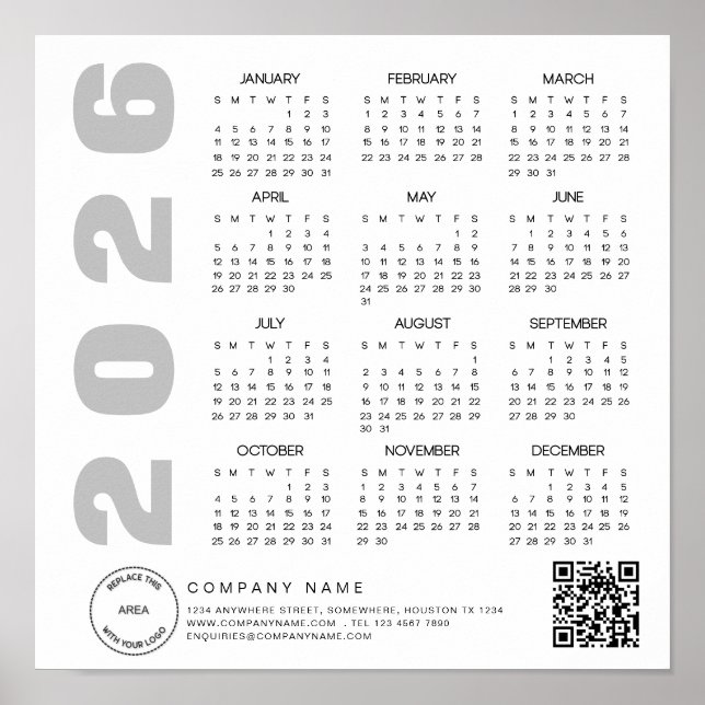 Logotyp 2026 Kalender QR Code Company namn Poster (Framsidan)